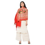 Red Kashmiri Shawl Multicolored Kashmiri Aari Embroidery Flower Jaal - The Amritsar Store