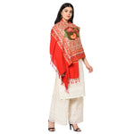 Red Kashmiri Shawl Multicolored Kashmiri Aari Embroidery Flower Jaal - The Amritsar Store