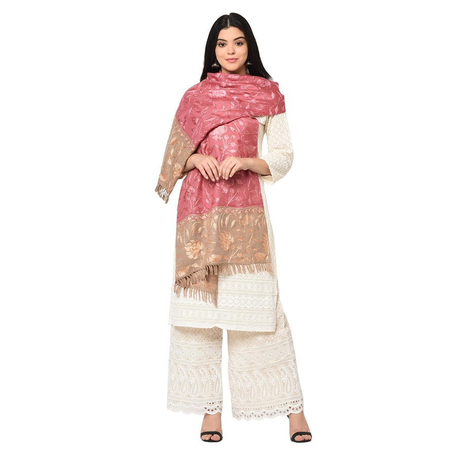 Subtle Kashmiri Aari Embroidery Shawl for a cool winter morning with tone to tone thread work - The Amritsar Store