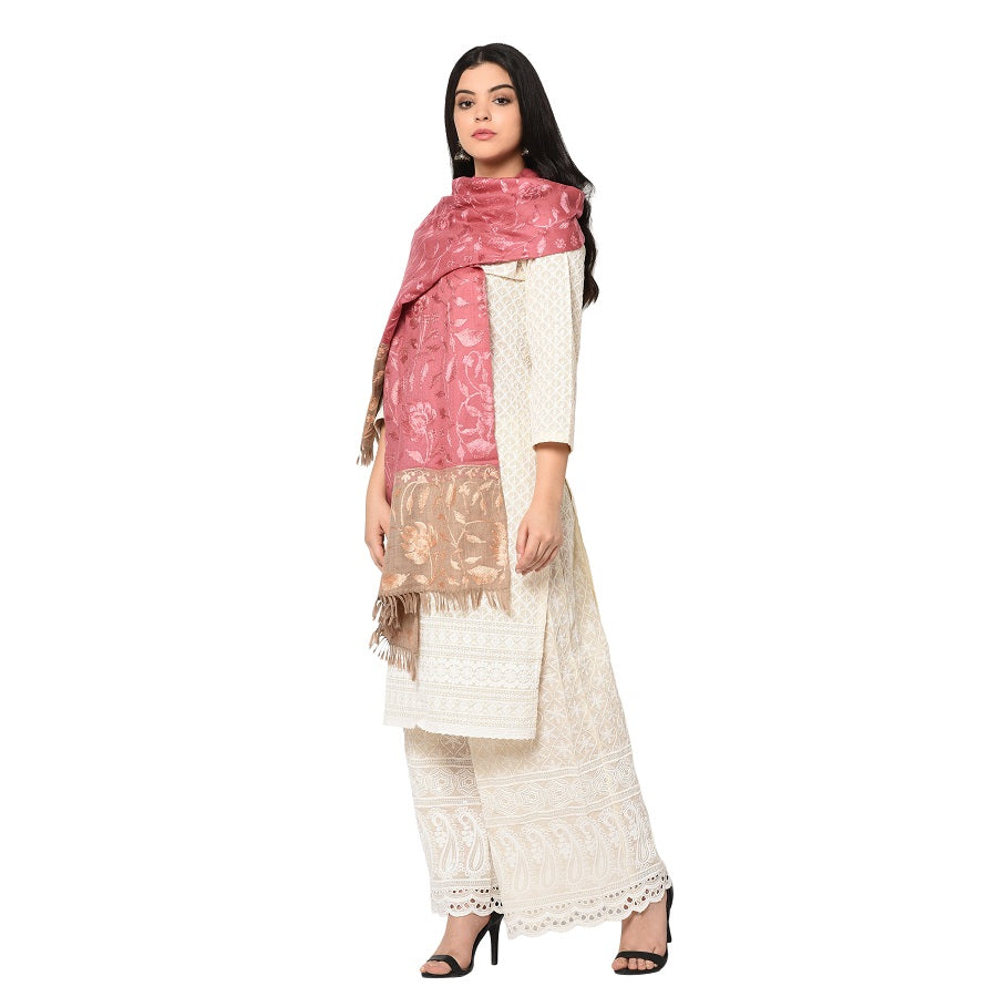 Subtle Kashmiri Aari Embroidery Shawl for a cool winter morning with tone to tone thread work - The Amritsar Store