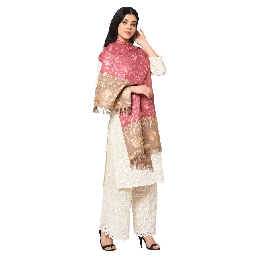 Subtle Kashmiri Aari Embroidery Shawl for a cool winter morning with tone to tone thread work - The Amritsar Store