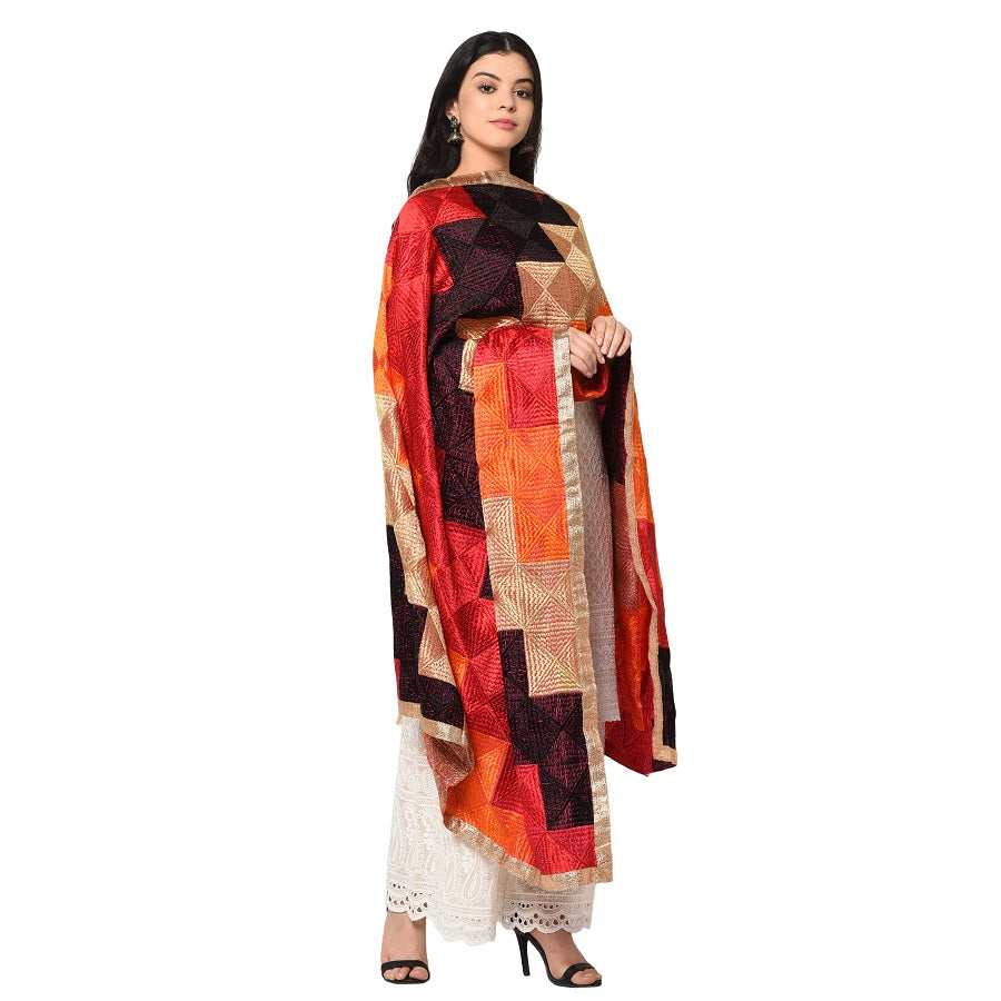 Multicolored Phulkari Dupatta in Ladder Pattern by The Amritsar Store - The Amritsar Store