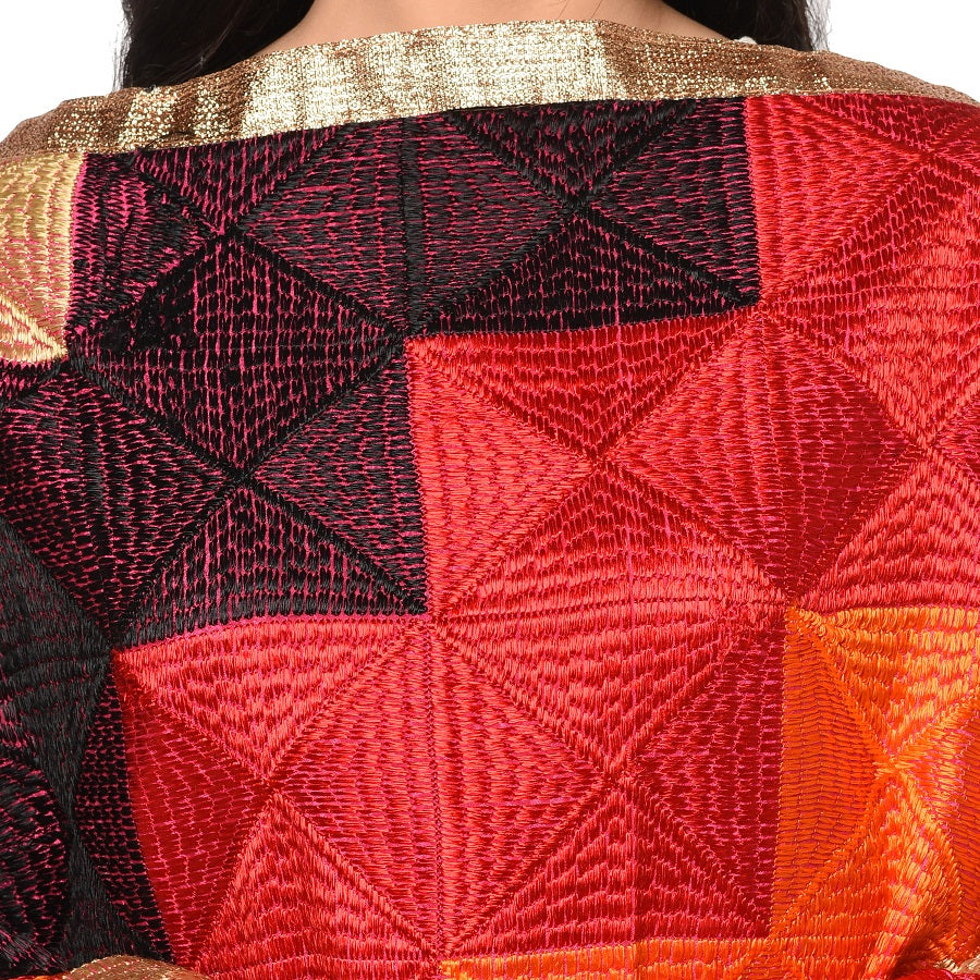 Multicolored Phulkari Dupatta in Ladder Pattern by The Amritsar Store - The Amritsar Store