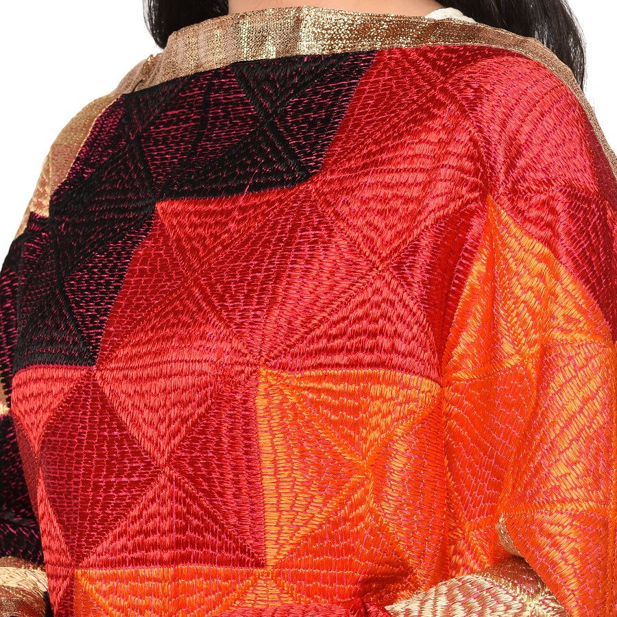 Multicolored Phulkari Dupatta in Ladder Pattern by The Amritsar Store - The Amritsar Store