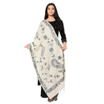 Cream Shawl With Kashmiri Embroidery Aari using White And Black Cotton Thread Handmade - The Amritsar Store