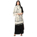 Cream Shawl With Kashmiri Embroidery Aari using White And Black Cotton Thread Handmade - The Amritsar Store