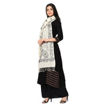 Cream Shawl With Kashmiri Embroidery Aari using White And Black Cotton Thread Handmade - The Amritsar Store