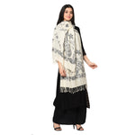 Cream Shawl With Kashmiri Embroidery Aari using White And Black Cotton Thread Handmade - The Amritsar Store