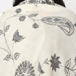 Cream Shawl With Kashmiri Embroidery Aari using White And Black Cotton Thread Handmade - The Amritsar Store