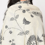 Cream Shawl With Kashmiri Embroidery Aari using White And Black Cotton Thread Handmade - The Amritsar Store