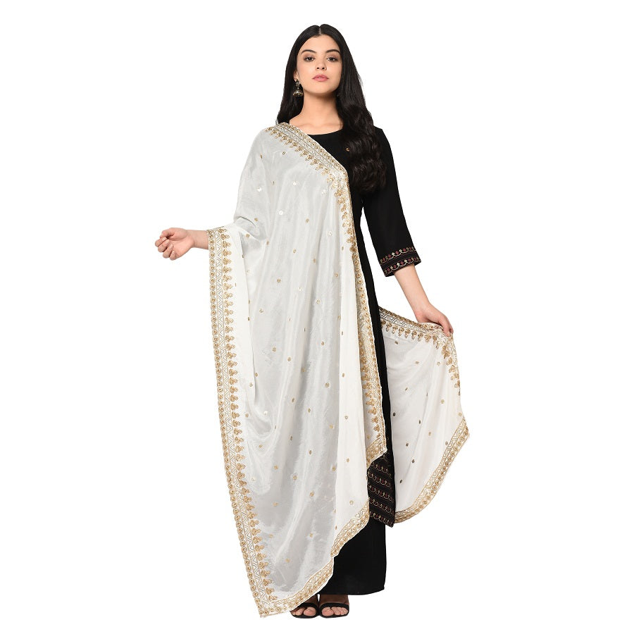 Pure Crepe Chiffon White Dyeable Dupatta With Sequence And Thread Work by The Amritsar Store - The Amritsar Store