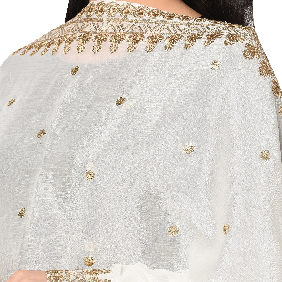 Pure Crepe Chiffon White Dyeable Dupatta With Sequence And Thread Work by The Amritsar Store - The Amritsar Store