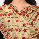 Classic Phulkari Dupatta In Golden Color With Red Embroidery by The Amritsar Store - The Amritsar Store