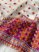 Orange and pink hand embroidered Phulkari dupatta for women with traditional Punjabi floral embroidery, lightweight ethnic festive wear by