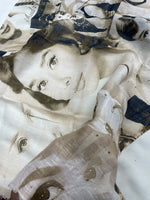 Vintage Hollywood print scarf in beige and sepia tones featuring classic cinema-inspired artwork by The Amritsar Store