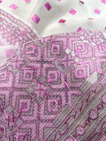 Hand embroidered Phulkari dupatta in off white with pink threadwork and traditional Punjabi design