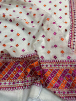 Hand embroidered Phulkari Dupatta with orange and pink thread work for women by