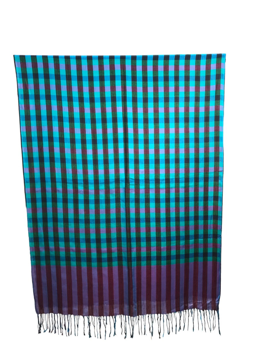 Women Scarf, Multicolor Bamboo Silk Scarf, Soft & Fine Quality with Check Pattern Reversible All Season Stole Size 2.00mtr x 0.70 mtr Weight 120 Grams - The Amritsar Store