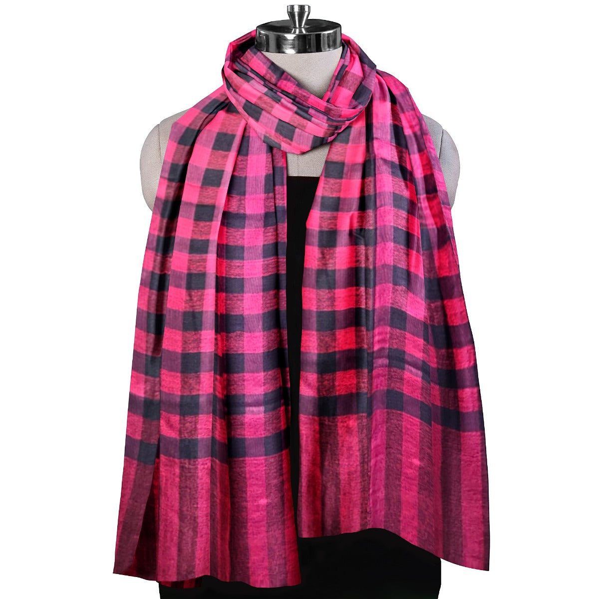 Women Scarf, Multicolor Bamboo Silk Scarf, Soft & Fine Quality with Check Pattern Reversible All Season Stole Size 2.00mtr x 0.70 mtr Weight 120 Grams - The Amritsar Store