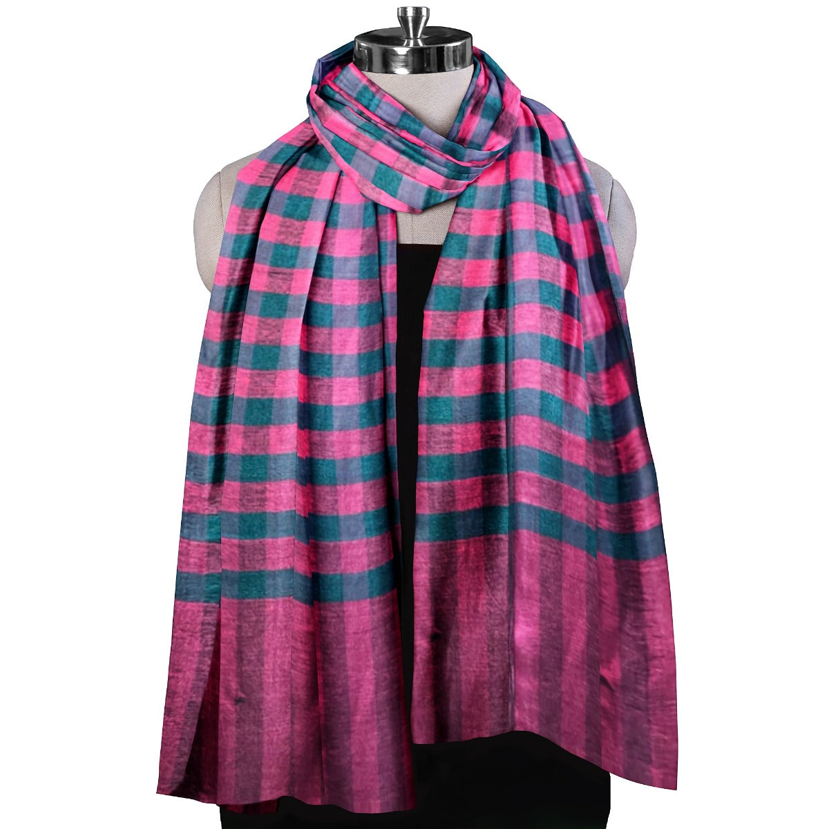 Women Scarf, Multicolor Bamboo Silk Scarf, Soft & Fine Quality with Check Pattern Reversible All Season Stole Size 2.00mtr x 0.70 mtr Weight 120 Grams - The Amritsar Store