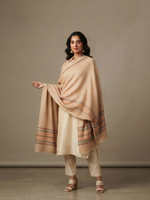 Women's elegant reversible taupe stripe shawl with a soft woven finish, designed for versatile everyday wear by The Amritsar Store.