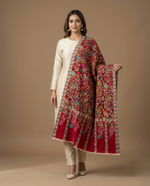 Women's Kalamkari stole featuring a Kashmiri floral jaal design with intricate traditional motifs in a designer wrap.