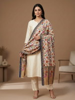 Women's traditional Kalamkari stole featuring elegant floral motifs in a lightweight designer wrap with timeless artisan craftsmanship.