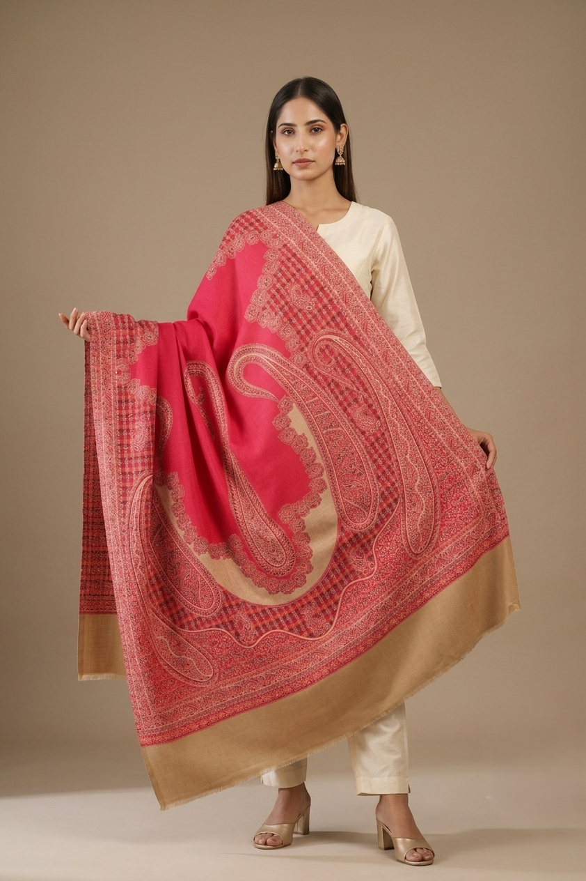 Women's Kashmiri Jamawar shawl offering luxurious warmth with timeless woven craftsmanship and elegant traditional style by The Amritsar Store.