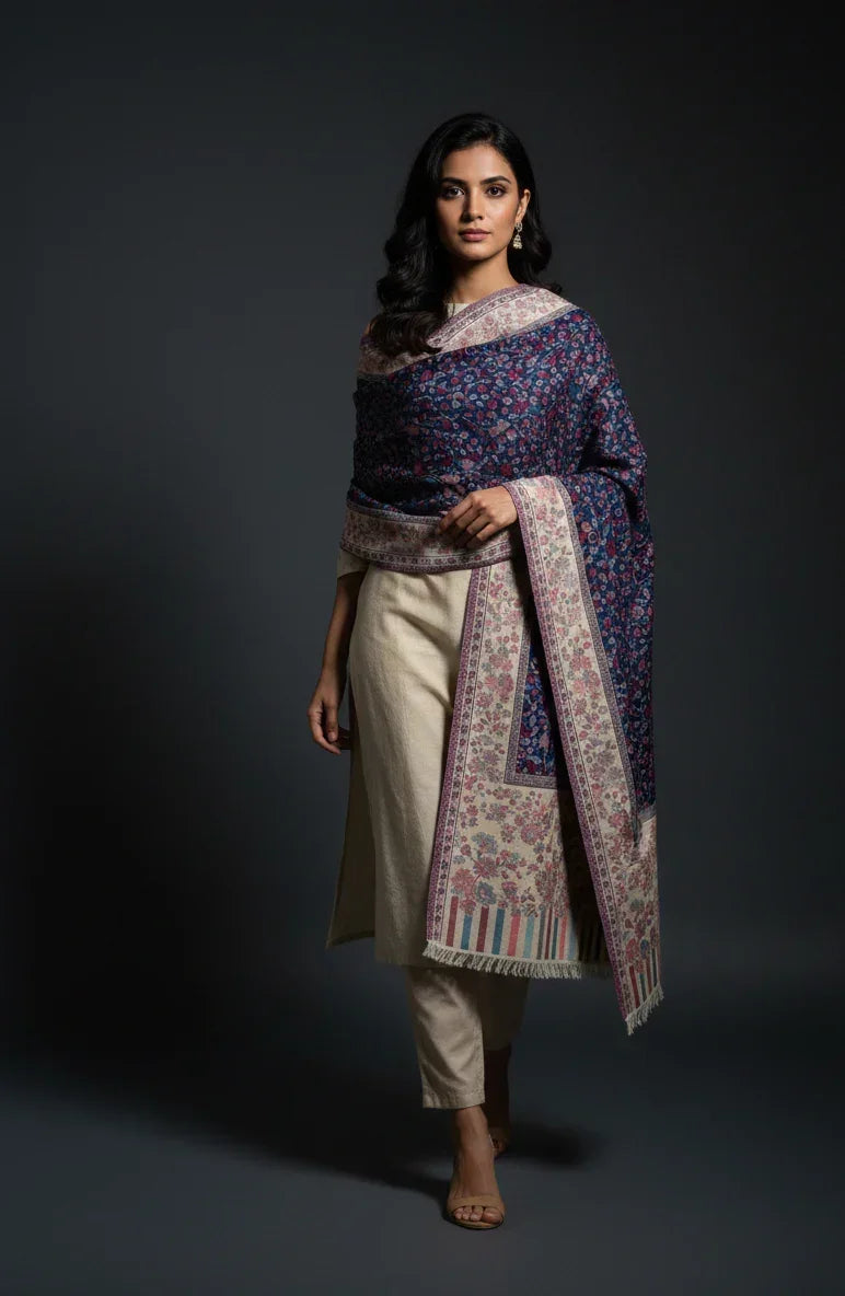 Women's Kashmiri Shawl – Floral Jaal Weave Designer Wrap | The Amritsar Store - The Amritsar Store