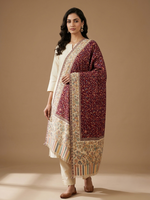 Women's maroon Kashmiri jaal weave shawl featuring elegant floral motifs in a premium designer wrap with intricate traditional craftsmanship.