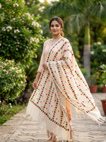 Hand embroidered off white Kota Doria phulkari dupatta for women featuring delicate floral embroidery, lightweight ethnic wrap for traditional and festive wear.