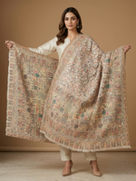 Women's Mughal Darbar heritage floral jaal woven designer shawl featuring intricate traditional motifs inspired by royal Mughal artistry.