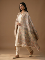 Women's Stole featuring Royal Heritage Mughal Darbar scene with intricate Floral Jaal weave by The Amritsar Store