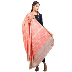 Contemporary Self Pattern Blended Wool Unisex Kashmir Shawl In Subtle Colors Full Size 84 Inches x 41 Inches Lightweight With Subtle Zari Work By The Amritsar Store