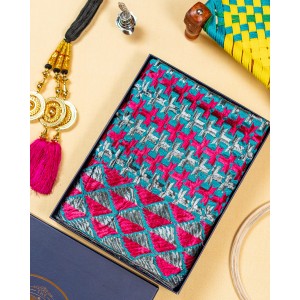 Phulkari Dupatta in Turquoise Green With Bagh Hand Embroidery
