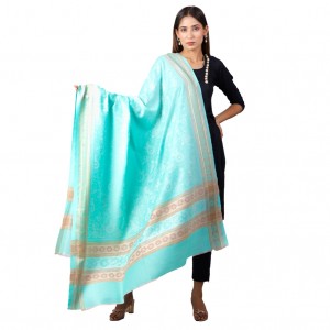 Blended Wool Lightweight Kashmiri Shawl Self Weaved Unisex Full Size 84 Inches x 24 Inches Pastel Color Shawl With Touches Of Zari And Four Sides Border By The Amritsar Store