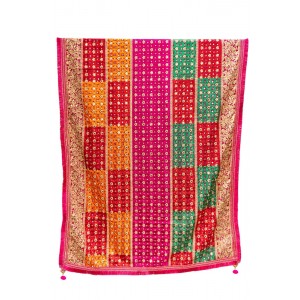 Phulkari Dupatta For Wedding Amritsar Handmade Embroidery Traditional Colorful Dupatta With Tassels Mangeta Color  2.15 Mtr x 1.00 Mtr 