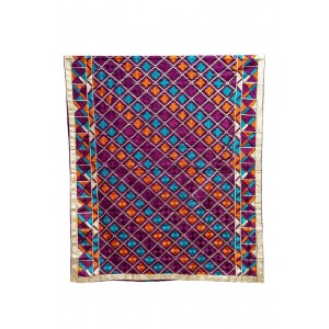Phulkari Dupatta in Wine Colored With Traditional Multicolor Hand Embroidery