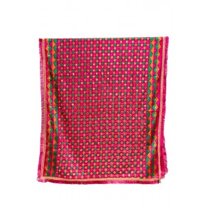 Phulkari Dupatta in Classic Magenta featuring Multicolour Handcrafted Embroidery